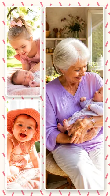 3 photo baby collage, on a confetti patterned background, sized for a story