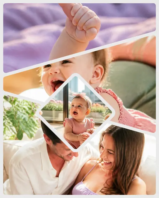 4 photo baby collage with a diamond medallion over the others