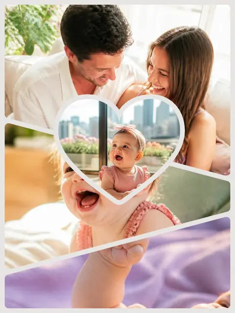 4 photo baby collage with a heart medallion over the others, sized for a print