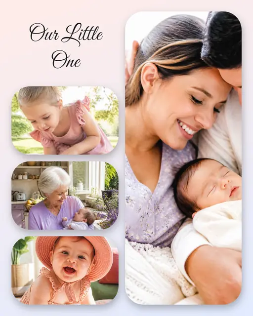4 photo baby collage, with soft rounded corners on a pastel gradient