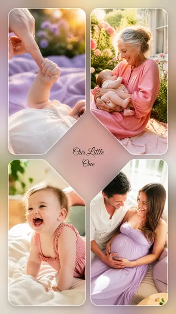 4 photo baby collage, over a blurred version of its own photos, sized for a story