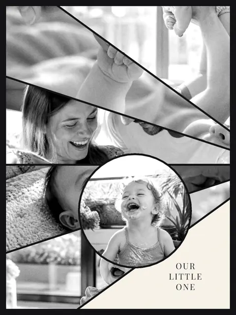 6 photo baby collage, in black and white on a dark ground, sized for a print