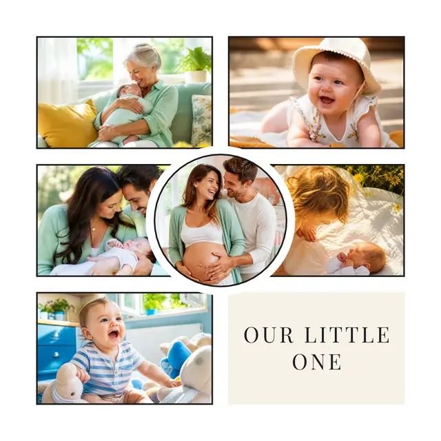 6 photo baby collage, with wide gallery margins and a hairline border