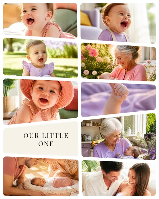 9 photo baby collage, on plain white