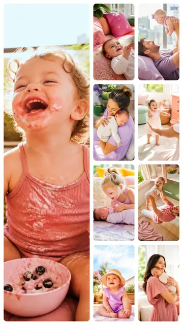 9 photo baby collage, on plain white, sized for a story