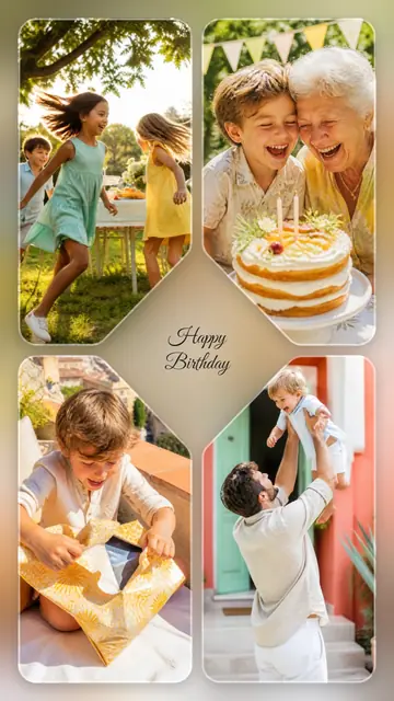 4 photo birthday collage, over a blurred version of its own photos, sized for a story