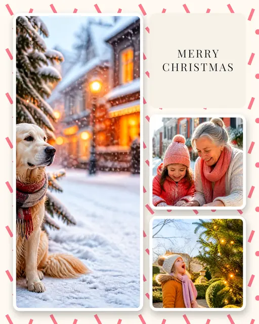 3 photo Christmas collage, on a confetti patterned background
