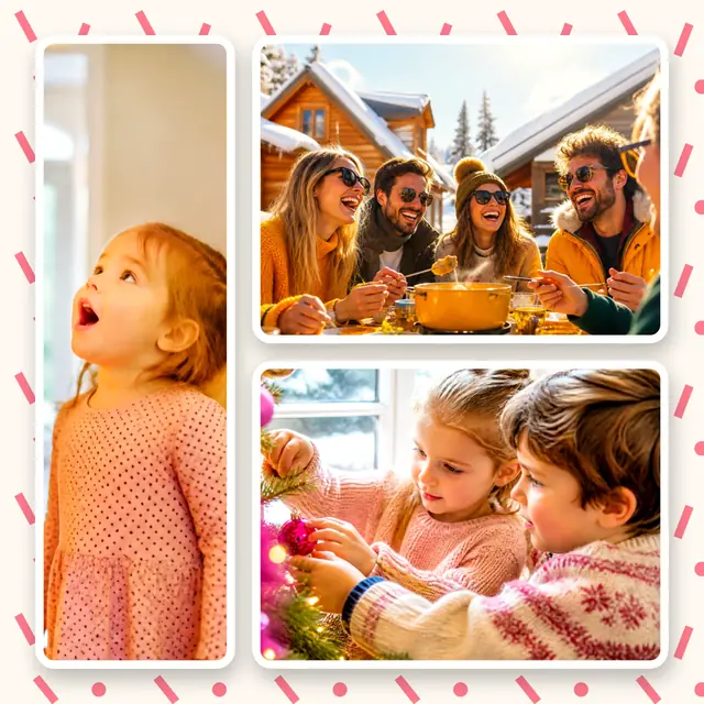 3 photo Christmas collage, on a confetti patterned background