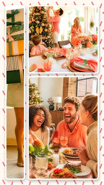 3 photo Christmas collage, on a confetti patterned background, sized for a story