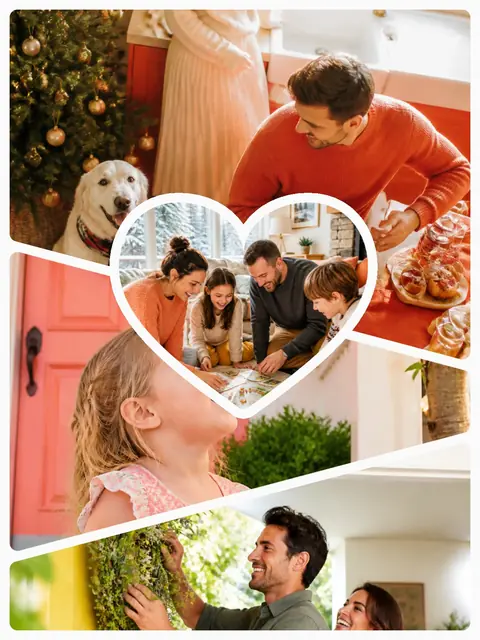 4 photo Christmas collage with a heart medallion over the others, sized for a print