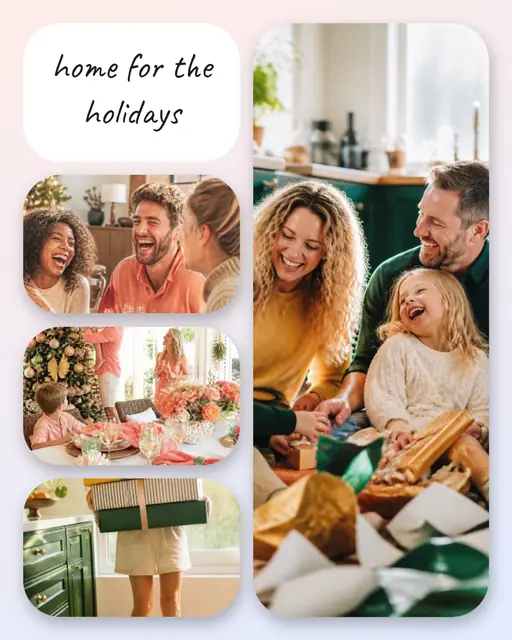 4 photo Christmas collage, with soft rounded corners on a pastel gradient