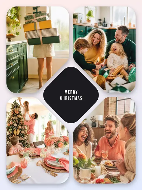 4 photo Christmas collage, with soft rounded corners on a pastel gradient, sized for a print