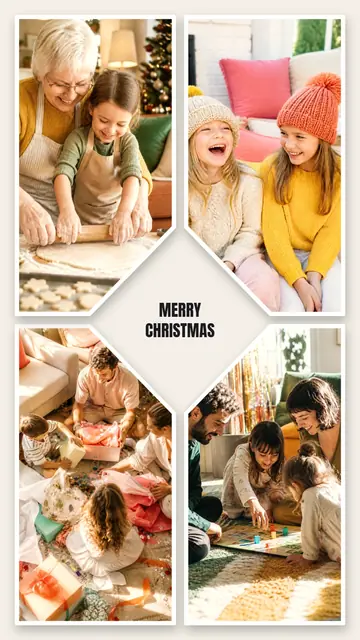4 photo Christmas collage, with white polaroid borders on warm paper, sized for a story