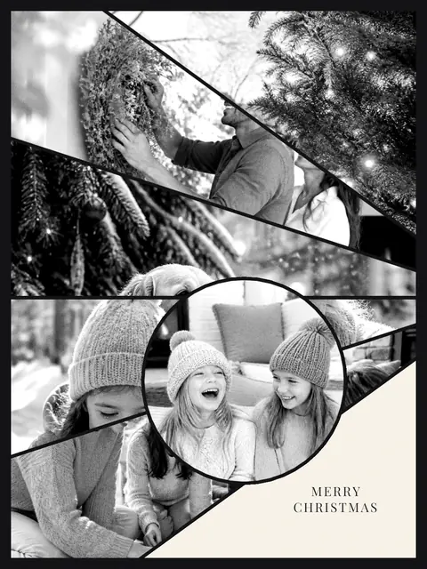 6 photo Christmas collage, in black and white on a dark ground, sized for a print