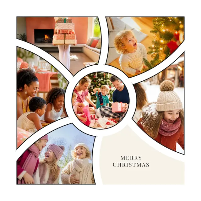 6 photo Christmas collage, with wide gallery margins and a hairline border