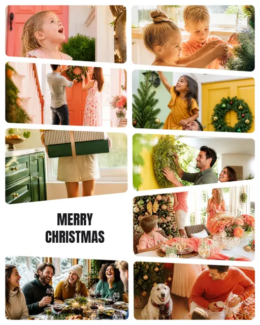 9 photo Christmas collage, on plain white