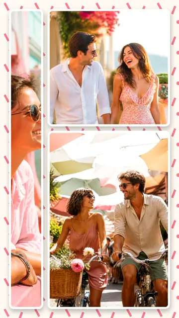 3 photo couple collage, on a confetti patterned background, sized for a story