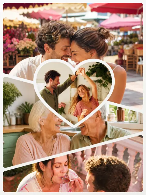 4 photo couple collage with a heart medallion over the others, sized for a print