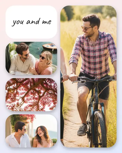4 photo couple collage, with soft rounded corners on a pastel gradient