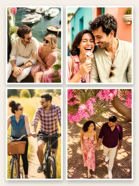 4 photo couple collage, with white polaroid borders on warm paper, sized for a print