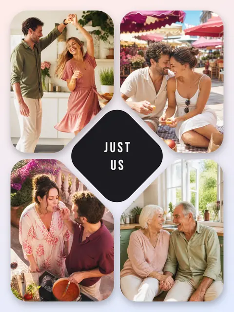 4 photo couple collage, with soft rounded corners on a pastel gradient, sized for a print