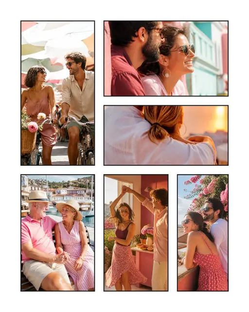 6 photo couple collage, with wide gallery margins and a hairline border