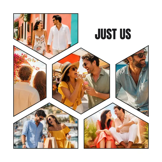 6 photo couple collage, with wide gallery margins and a hairline border