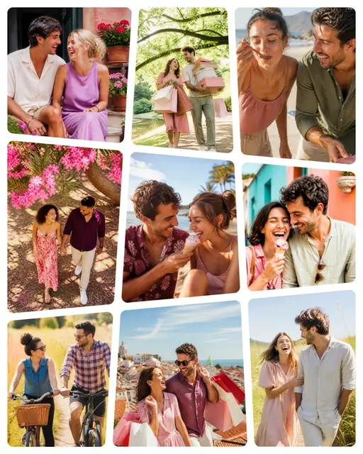 9 photo couple collage, on plain white