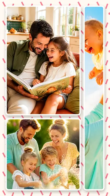 3 photo family collage, on a confetti patterned background, sized for a story