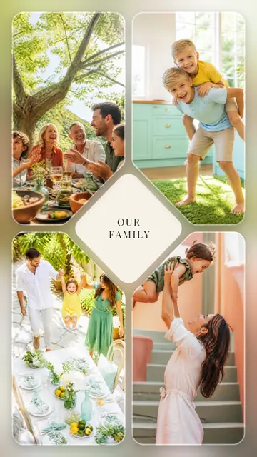4 photo family collage, over a blurred version of its own photos, sized for a story