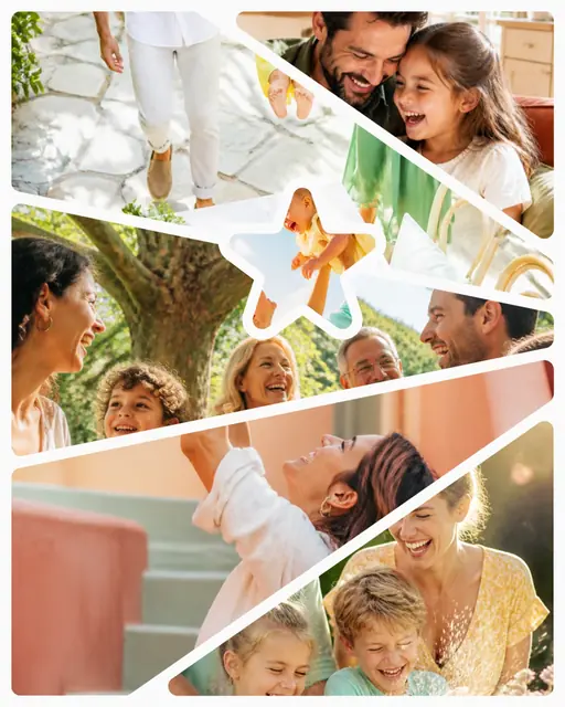 6 photo family collage with a star medallion over the others