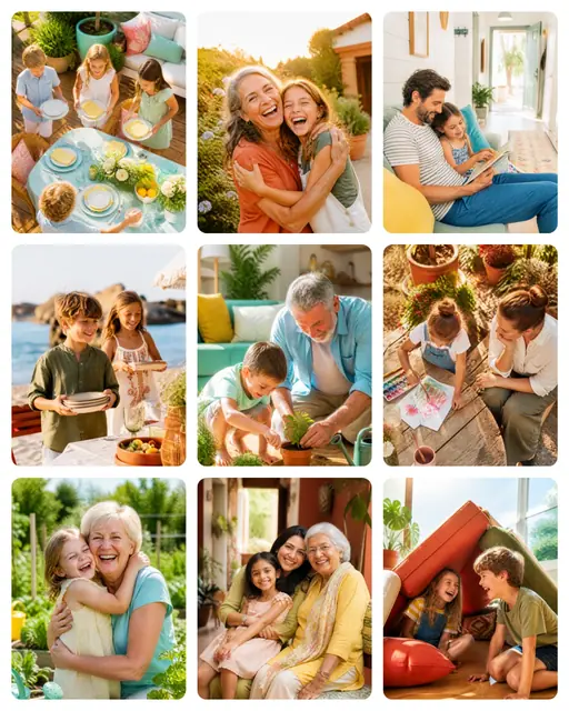 9 photo family collage, on plain white