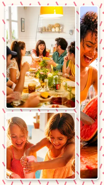 3 photo food collage, on a confetti patterned background, sized for a story
