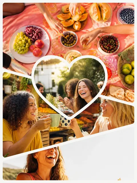 4 photo food collage with a heart medallion over the others, sized for a print