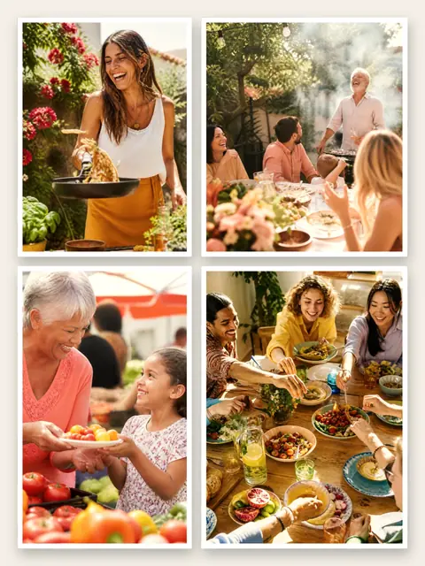 4 photo food collage, with white polaroid borders on warm paper, sized for a print