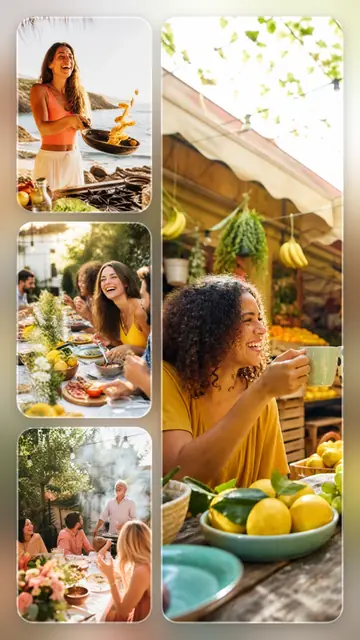 4 photo food collage, over a blurred version of its own photos, sized for a story