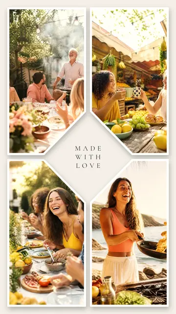 4 photo food collage, with white polaroid borders on warm paper, sized for a story