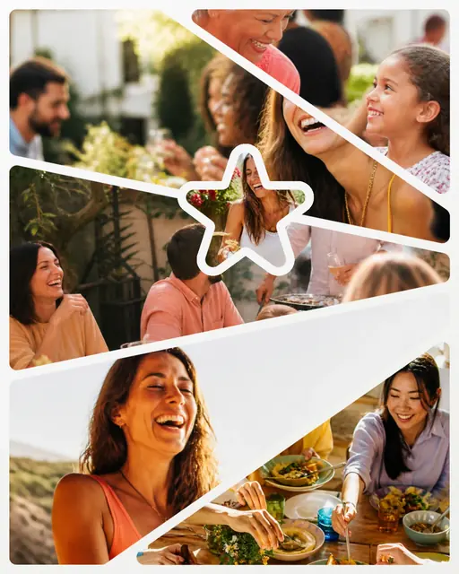 6 photo food collage with a star medallion over the others