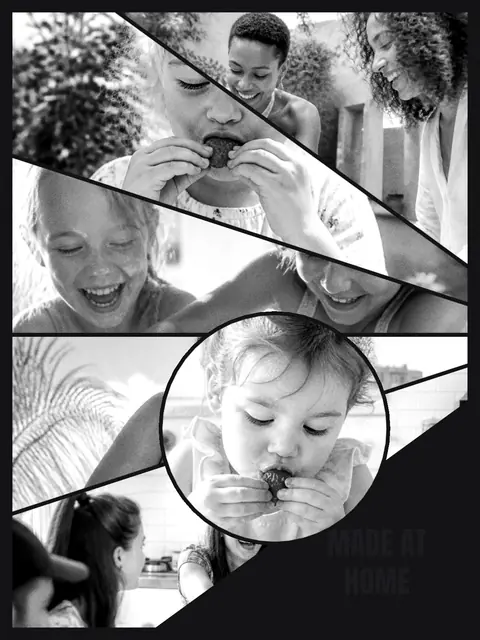 6 photo food collage, in black and white on a dark ground, sized for a print