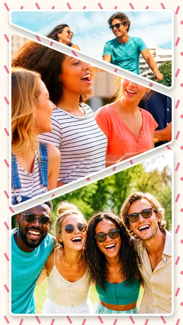 3 photo friends collage, on a confetti patterned background, sized for a story