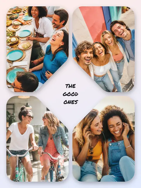 4 photo friends collage, with soft rounded corners on a pastel gradient, sized for a print
