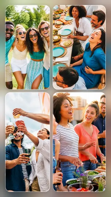 4 photo friends collage, over a blurred version of its own photos, sized for a story