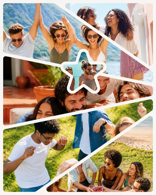6 photo friends collage with a star medallion over the others