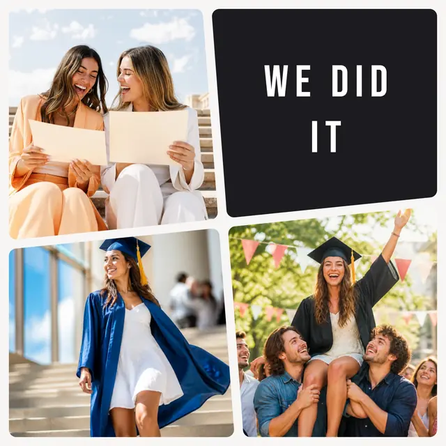 3 photo graduation collage with a flower medallion over the others