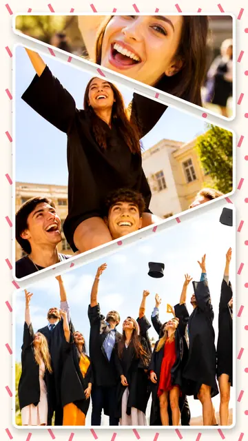 3 photo graduation collage, on a confetti patterned background, sized for a story
