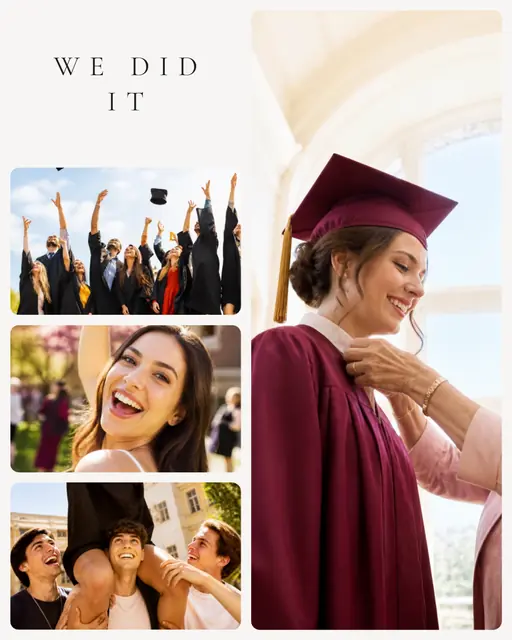 4 photo graduation collage with a diamond medallion over the others
