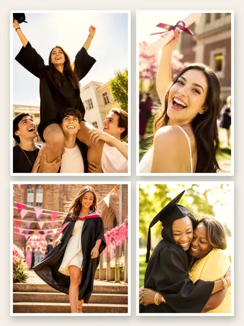 4 photo graduation collage, with white polaroid borders on warm paper, sized for a print