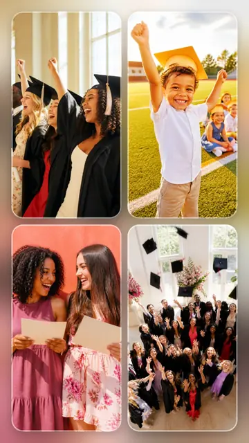 4 photo graduation collage, over a blurred version of its own photos, sized for a story