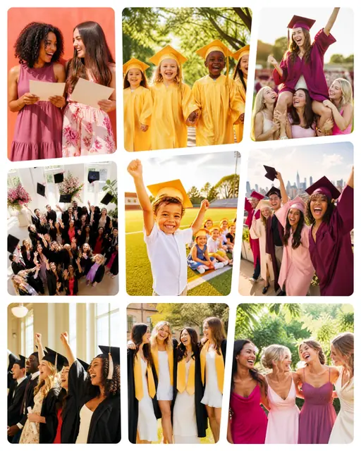 9 photo graduation collage, on plain white