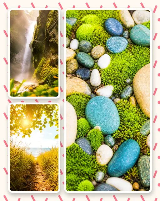 3 photo nature collage, on a confetti patterned background